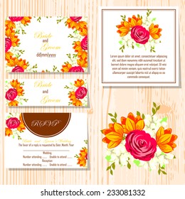 Wedding invitation cards with floral elements.
