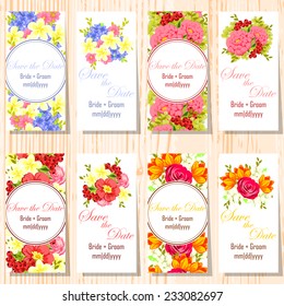 Wedding invitation cards with floral elements.