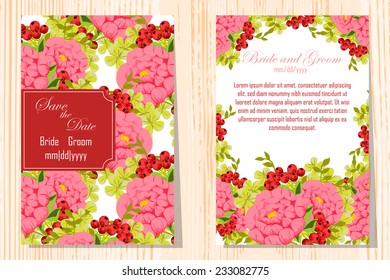 Wedding invitation cards with floral elements.