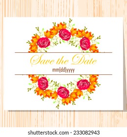 Wedding invitation cards with floral elements.