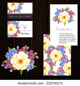 Wedding invitation cards with floral elements