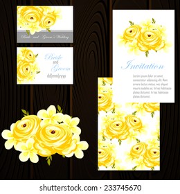 Wedding invitation cards with floral elements