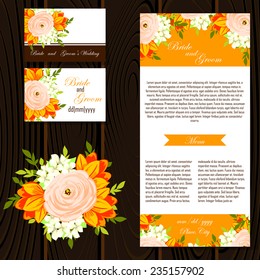 Wedding invitation cards with floral elements