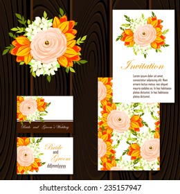 Wedding invitation cards with floral elements