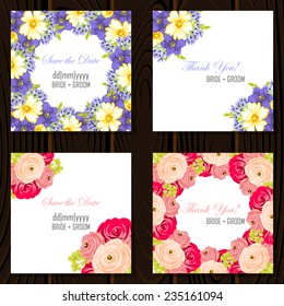 Wedding invitation cards with floral elements