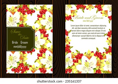 Wedding invitation cards with floral elements