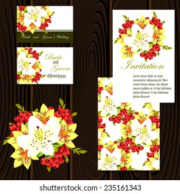Wedding invitation cards with floral elements