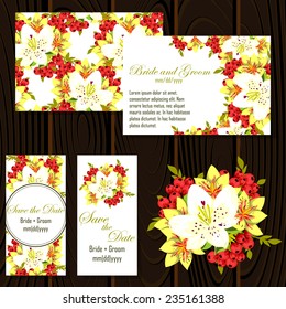 Wedding invitation cards with floral elements