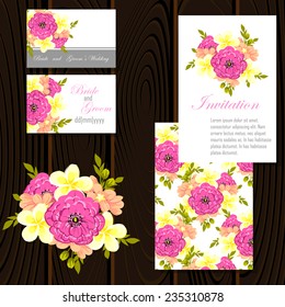 Wedding invitation cards with floral elements
