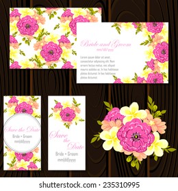 Wedding invitation cards with floral elements