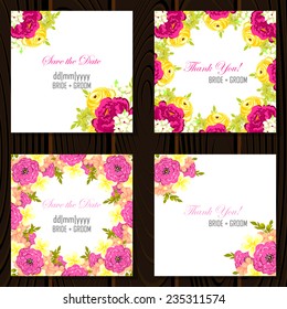 Wedding invitation cards with floral elements