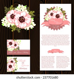 Wedding invitation cards with floral elements