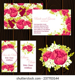 Wedding invitation cards with floral elements