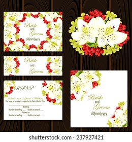 Wedding invitation cards with floral elements