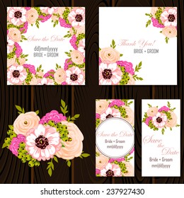 Wedding invitation cards with floral elements