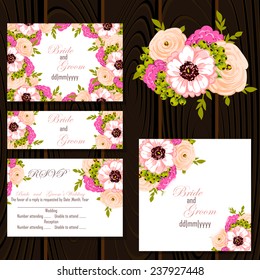 Wedding invitation cards with floral elements