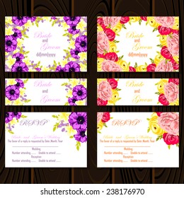 Wedding invitation cards with floral elements