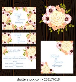 Wedding invitation cards with floral elements