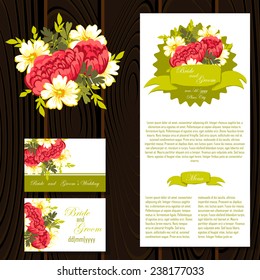 Wedding invitation cards with floral elements