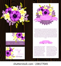Wedding invitation cards with floral elements