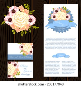 Wedding invitation cards with floral elements