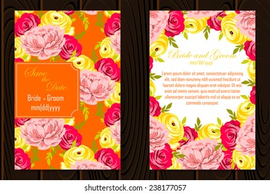 Wedding invitation cards with floral elements