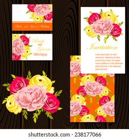Wedding invitation cards with floral elements