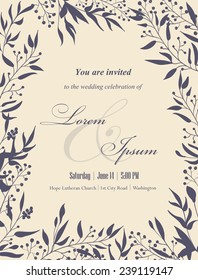 Wedding invitation cards with floral elements. Place for your text. Use for invitations, announcement cards.. Vector illustration.