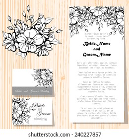 Wedding invitation cards with floral elements