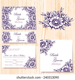 Wedding invitation cards with floral elements