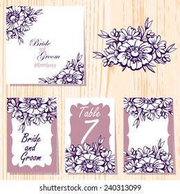 Wedding invitation cards with floral elements