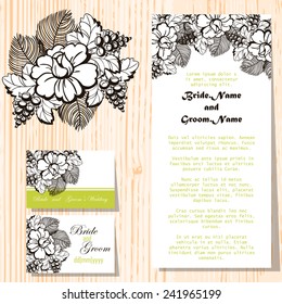 Wedding invitation cards with floral elements