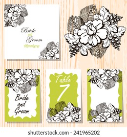 Wedding invitation cards with floral elements