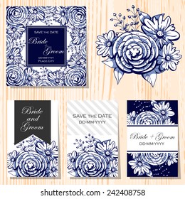 Wedding invitation cards with floral elements