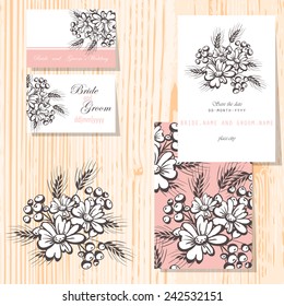 Wedding invitation cards with floral elements