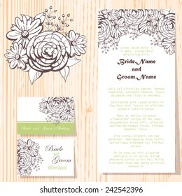 Wedding invitation cards with floral elements