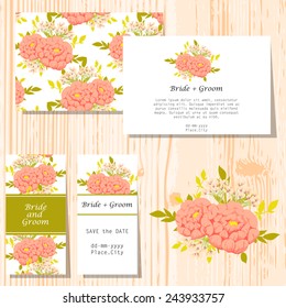 Wedding invitation cards with floral elements.