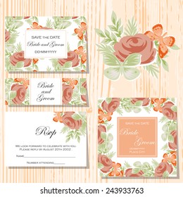 Wedding invitation cards with floral elements.
