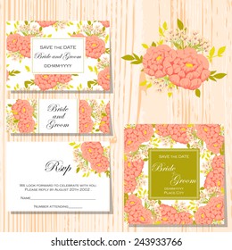 Wedding invitation cards with floral elements.