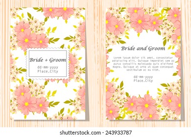 Wedding invitation cards with floral elements.