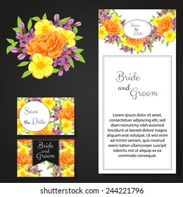 Wedding invitation cards with floral elements