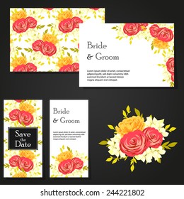 Wedding invitation cards with floral elements