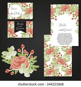Wedding invitation cards with floral elements