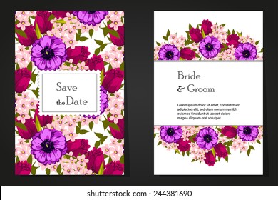 Wedding invitation cards with floral elements
