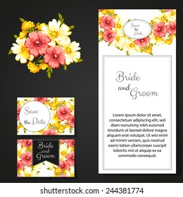 Wedding invitation cards with floral elements