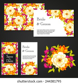 Wedding invitation cards with floral elements