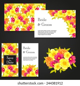 Wedding invitation cards with floral elements