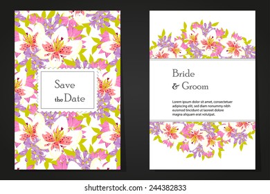 Wedding invitation cards with floral elements