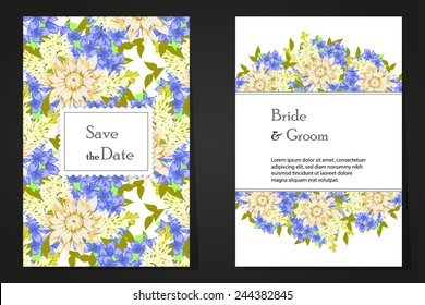 Wedding invitation cards with floral elements