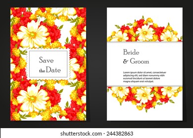 Wedding invitation cards with floral elements